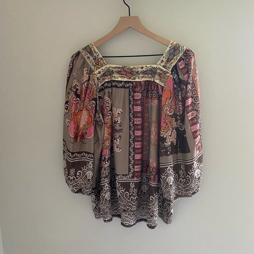 Johnny Was Flora Lace blouse 100% silk bohemian top new with tags size XL - Picture 8 of 9